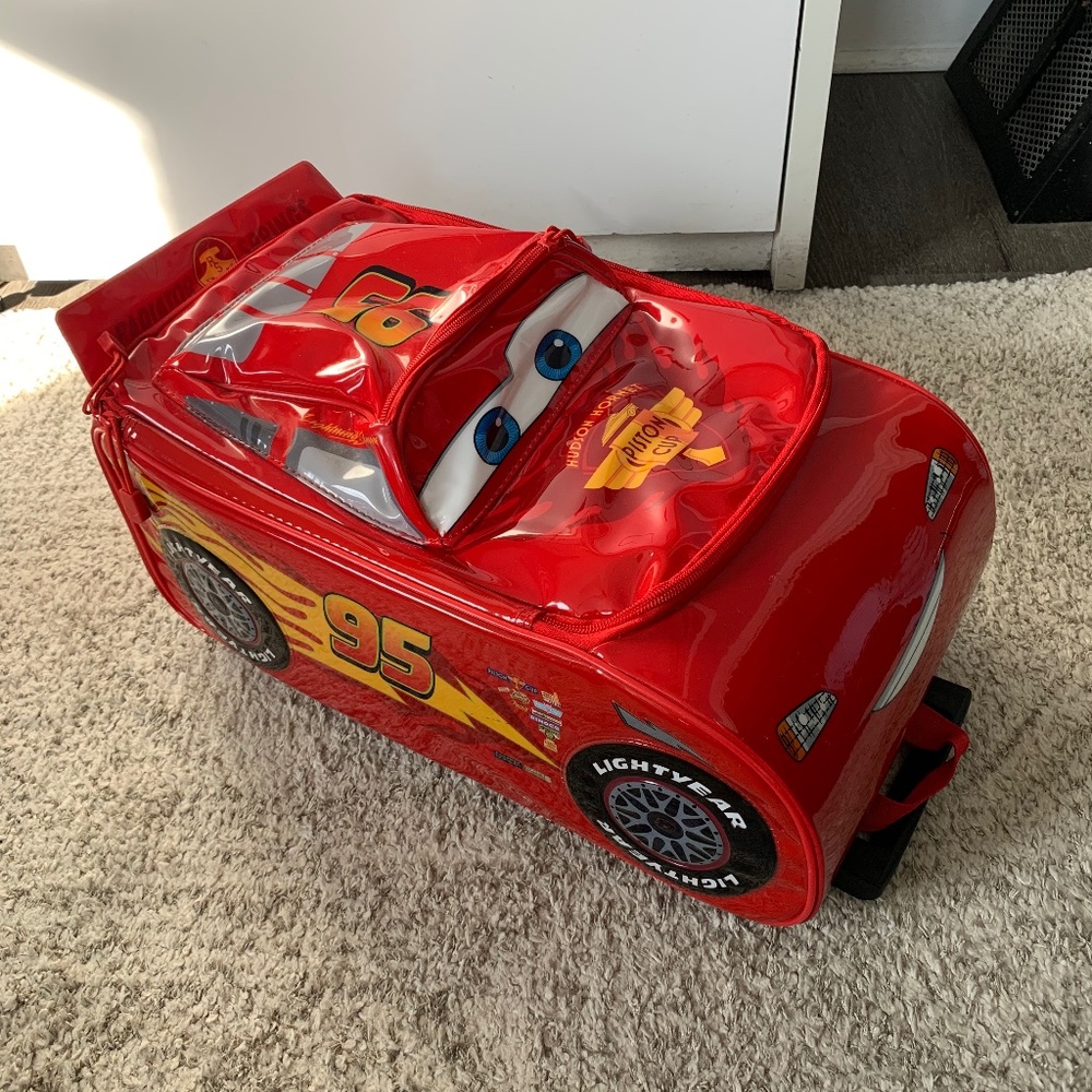 Disney Pixar Cars Lightning McQueen Red Kids 3D Rolling Suitcase Luggage